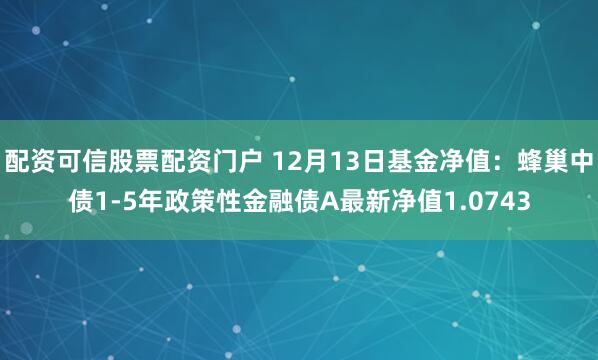 配资可信股票配资门户 12月13日基金净值：蜂巢中债1-5年政策性金融债A最新净值1.0743