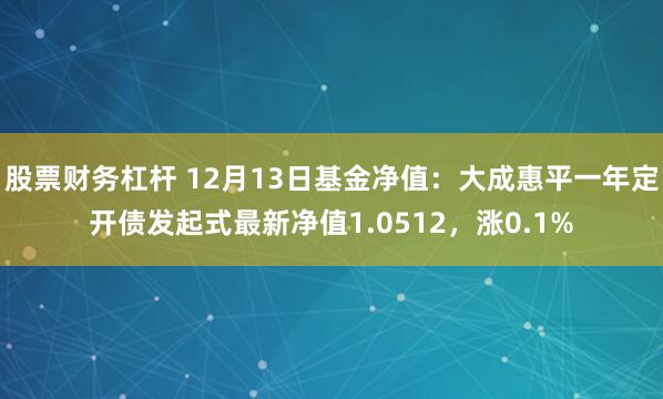 股票财务杠杆 12月13日基金净值：大成惠平一年定开债发起式最新净值1.0512，涨0.1%