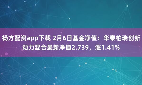 杨方配资app下载 2月6日基金净值：华泰柏瑞创新动力混合最新净值2.739，涨1.41%