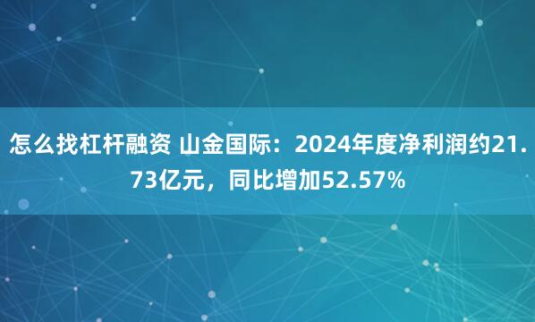 怎么找杠杆融资 山金国际：2024年度净利润约21.73亿元，同比增加52.57%